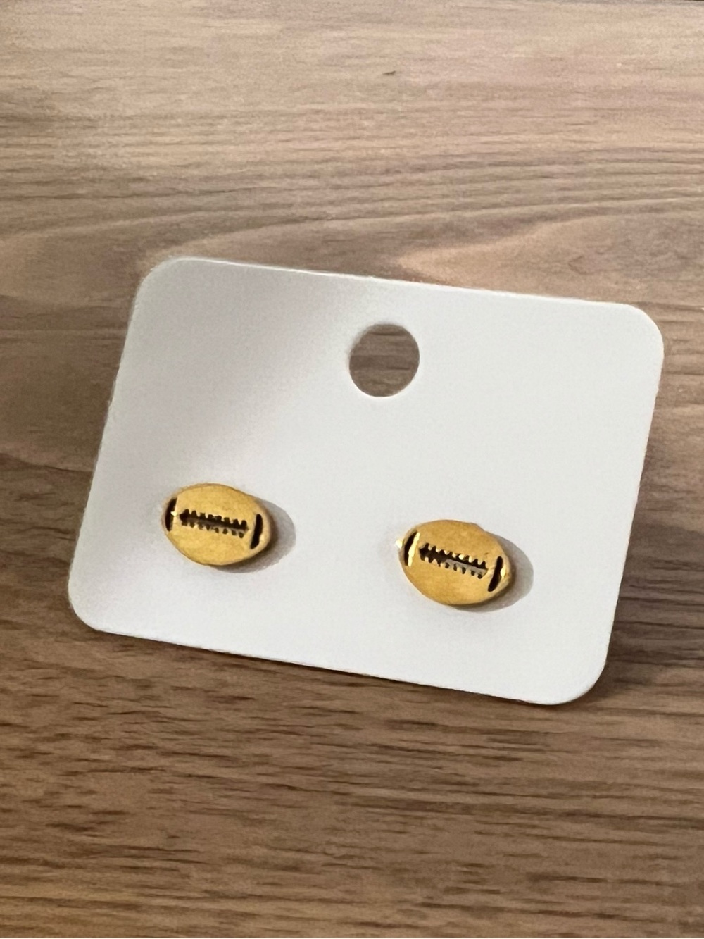 Women’s Gold stainless steel Football Stud Earrings - Cute Sports Accessory